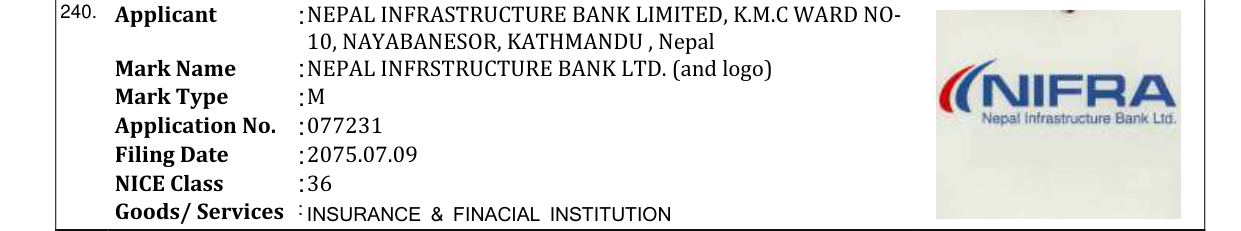 Original bulletin entry for NEPAL INFRSTRUCTURE BANK LTD. (and logo)