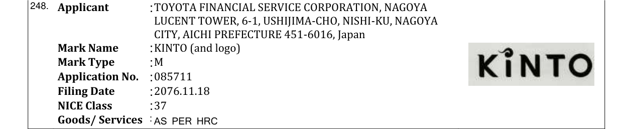 Original bulletin entry for KINTO (and logo)
