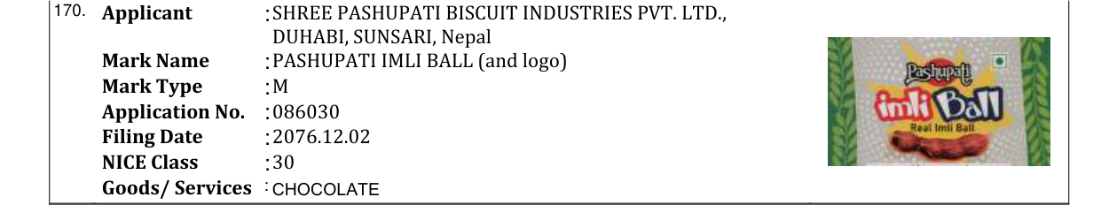 Original bulletin entry for PASHUPATI IMLI BALL (and logo)
