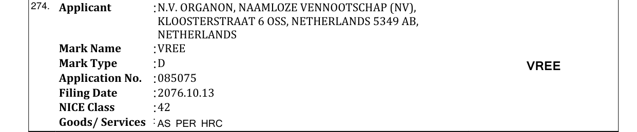 Original bulletin entry for VREE