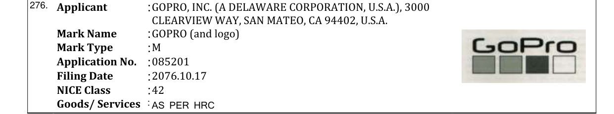 Original bulletin entry for GOPRO (and logo)