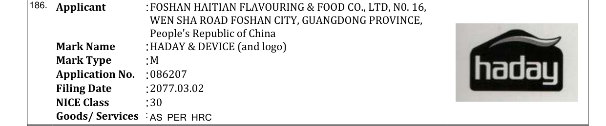 Original bulletin entry for HADAY & DEVICE (and logo)