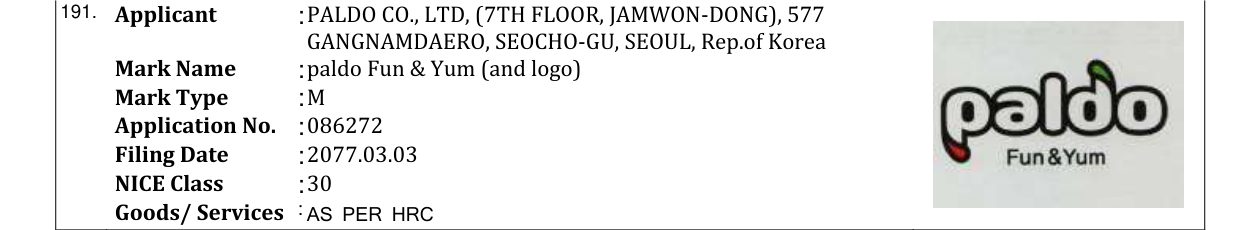 Original bulletin entry for paldo Fun & Yum (and logo)