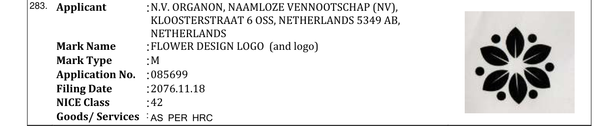 Original bulletin entry for FLOWER DESIGN LOGO (and logo)