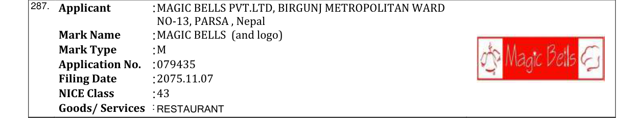 Original bulletin entry for MAGIC BELLS (and logo)
