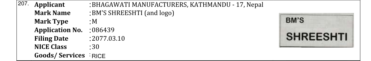 Original bulletin entry for BM'S SHREESHTI (and logo)