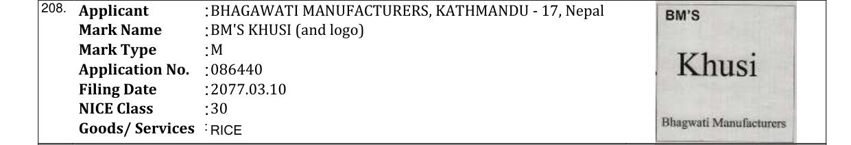 Original bulletin entry for BM'S KHUSI (and logo)