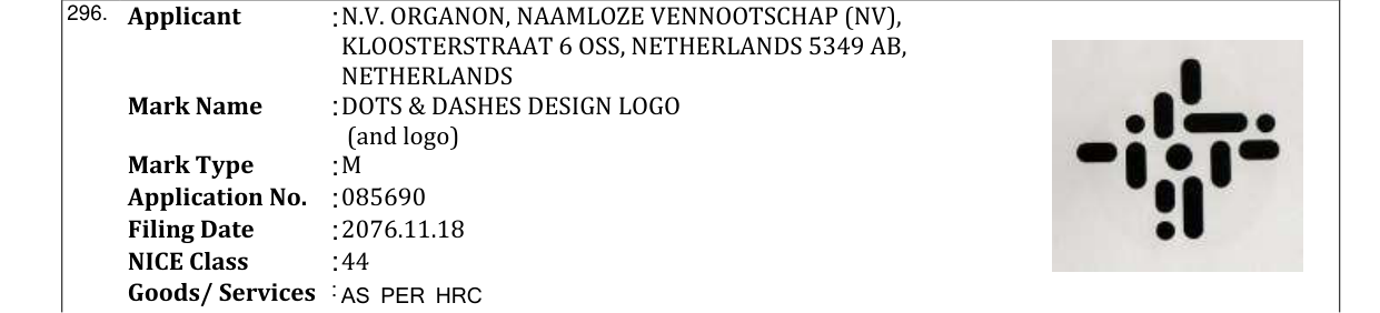 Original bulletin entry for DOTS & DASHES DESIGN LOGO (and logo)