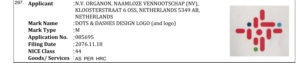 Original bulletin entry for DOTS & DASHES DESIGN LOGO (and logo)