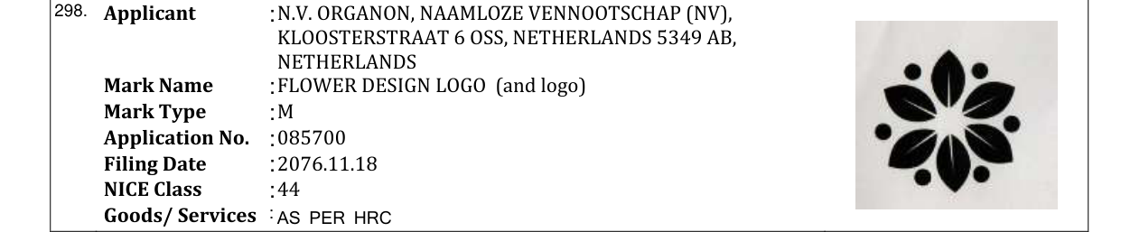 Original bulletin entry for FLOWER DESIGN LOGO (and logo)