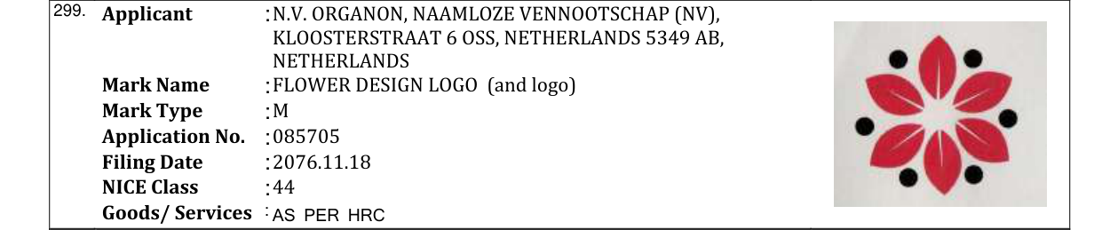 Original bulletin entry for FLOWER DESIGN LOGO (and logo)