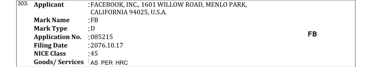 Original bulletin entry for FB
