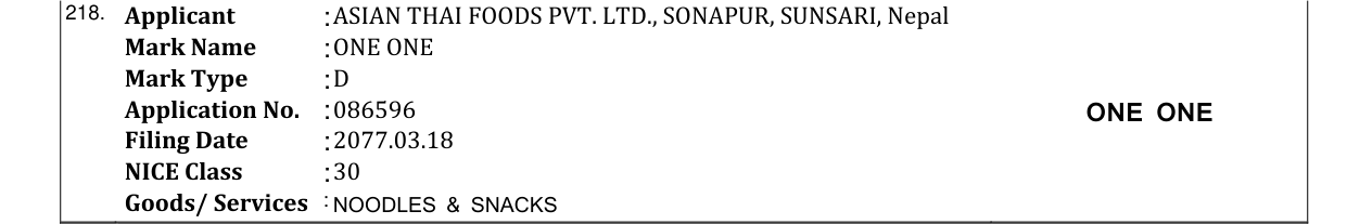 Original bulletin entry for ONE ONE