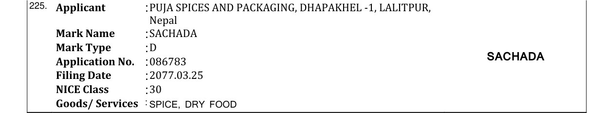 Original bulletin entry for SACHADA