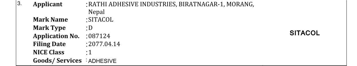 Original bulletin entry for SITACOL