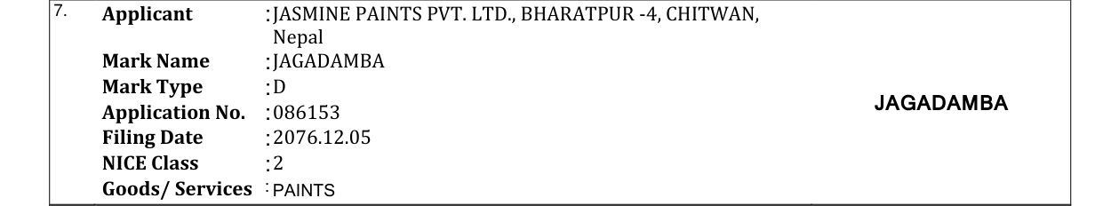 Original bulletin entry for JAGADAMBA