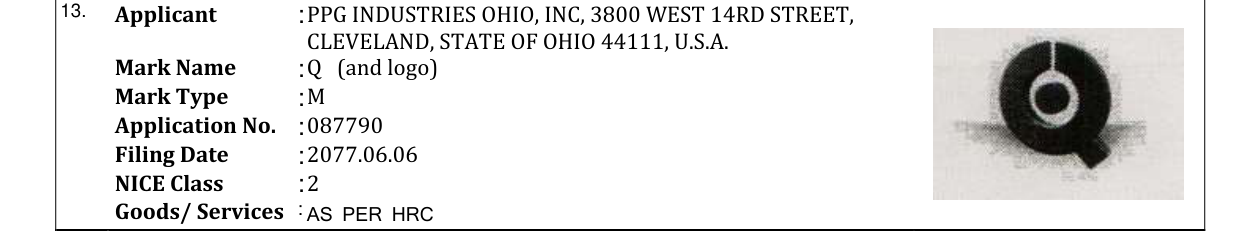 Original bulletin entry for Q (and logo)