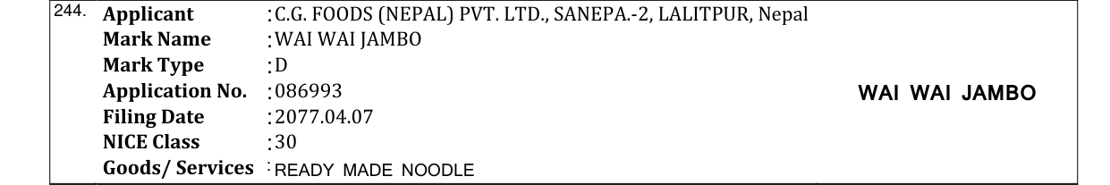 Original bulletin entry for WAI WAI JAMBO