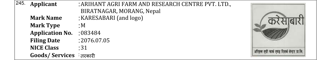 Original bulletin entry for KARESABARI (and logo)