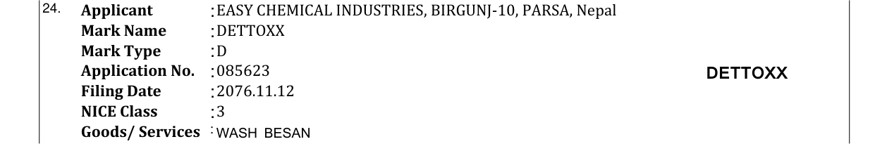 Original bulletin entry for DETTOXX