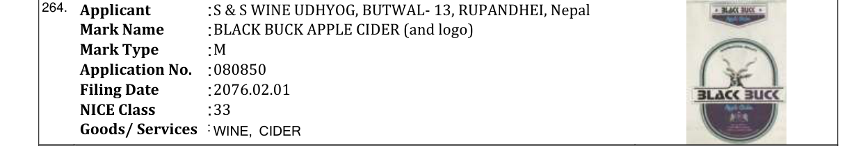 Original bulletin entry for BLACK BUCK APPLE CIDER (and logo)