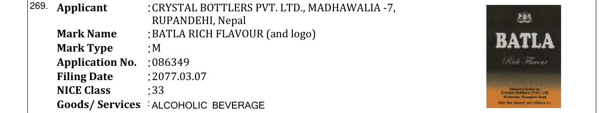 Original bulletin entry for BATLA RICH FLAVOUR (and logo)