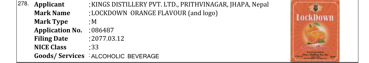 Original bulletin entry for LOCKDOWN ORANGE FLAVOUR (and logo)