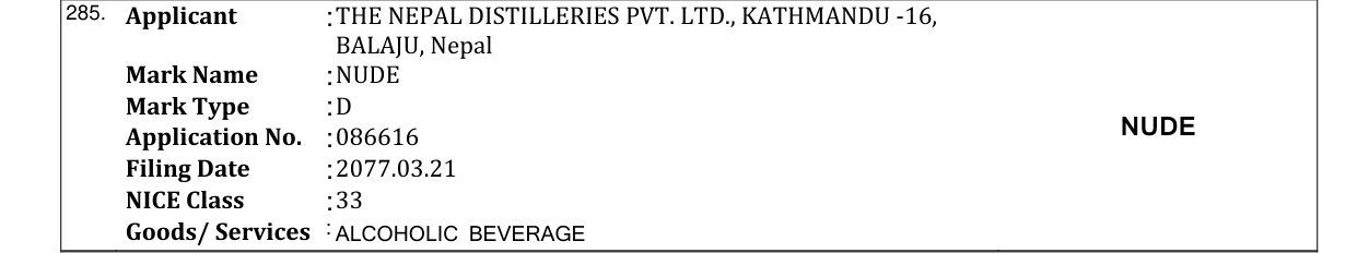 Original bulletin entry for NUDE
