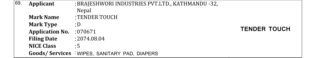 Original bulletin entry for TENDER TOUCH