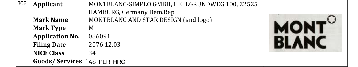 Original bulletin entry for MONTBLANC AND STAR DESIGN (and logo)