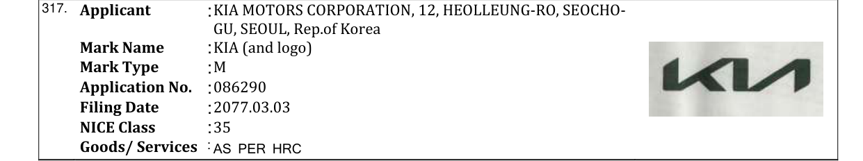 Original bulletin entry for KIA (and logo)