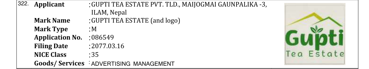 Original bulletin entry for GUPTI TEA ESTATE (and logo)