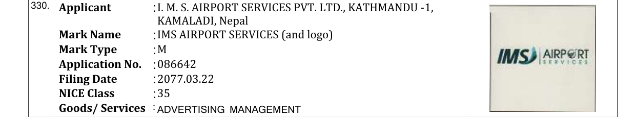 Original bulletin entry for IMS AIRPORT SERVICES (and logo)
