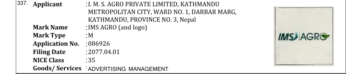 Original bulletin entry for IMS AGRO (and logo)