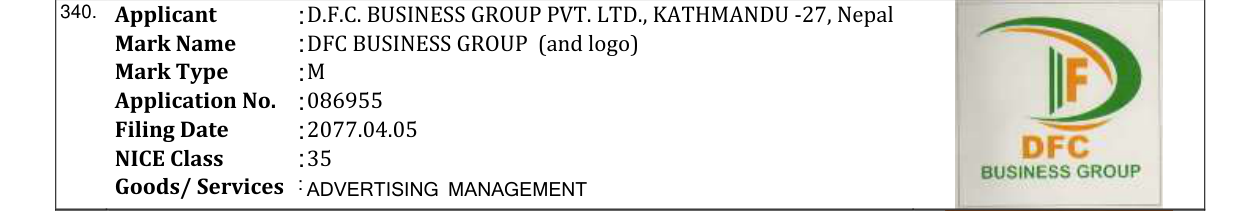 Original bulletin entry for DFC BUSINESS GROUP (and logo)
