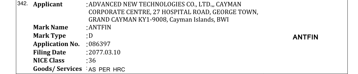 Original bulletin entry for ANTFIN