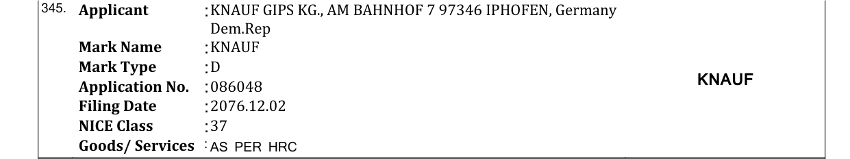 Original bulletin entry for KNAUF