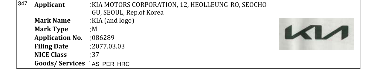 Original bulletin entry for KIA (and logo)