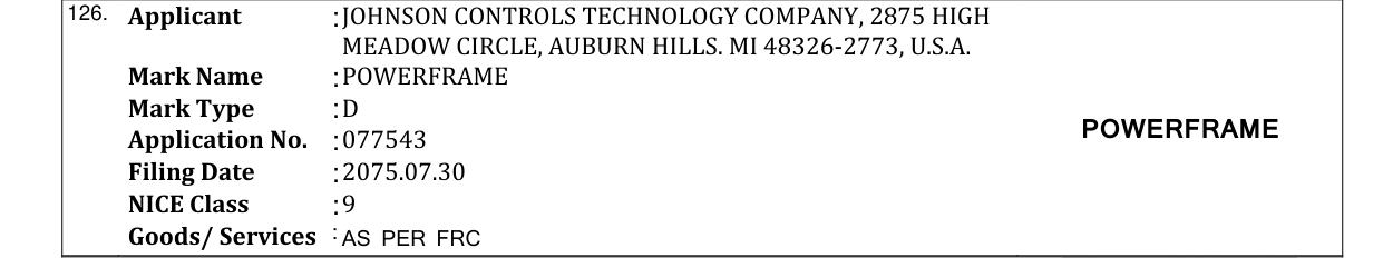 Original bulletin entry for POWER FRAME (and logo)