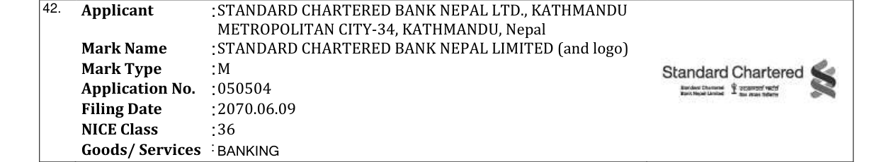 Original bulletin entry for STANDARD CHARTERED BANK NEPAL LIMITED (and logo)