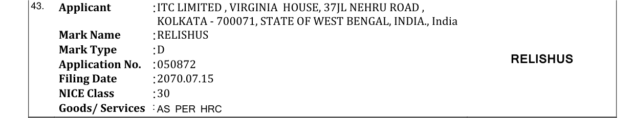 Original bulletin entry for RELISHUS