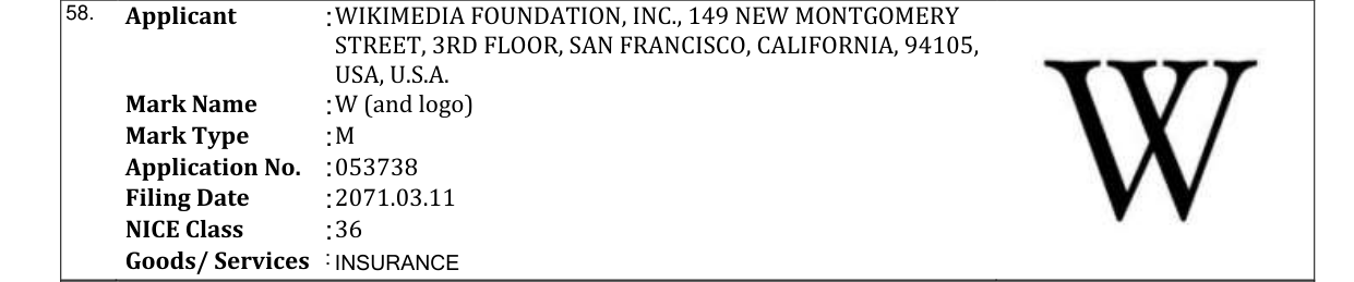 Original bulletin entry for W (and logo)