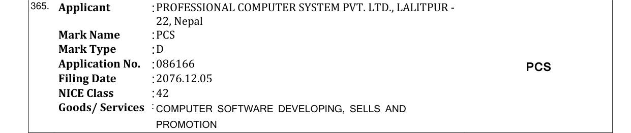 Original bulletin entry for PCS