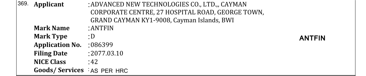 Original bulletin entry for ANTFIN