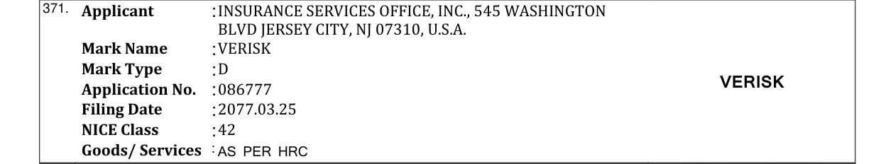 Original bulletin entry for VERISK