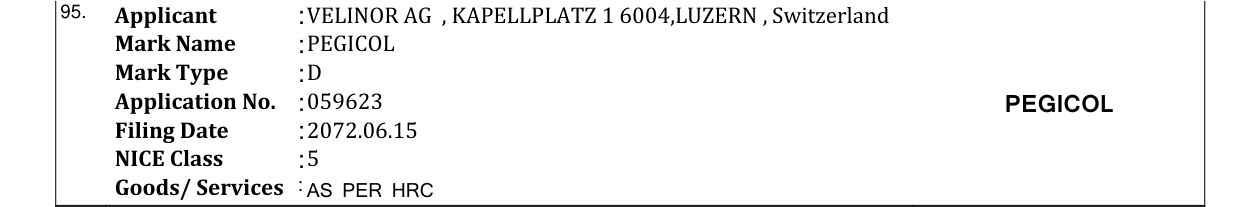 Original bulletin entry for PEGICOL