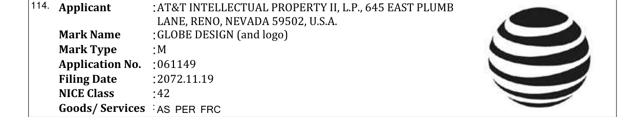 Original bulletin entry for GLOBE DESIGN (and logo)