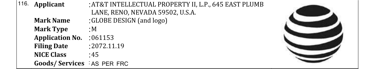 Original bulletin entry for GLOBE DESIGN (and logo)