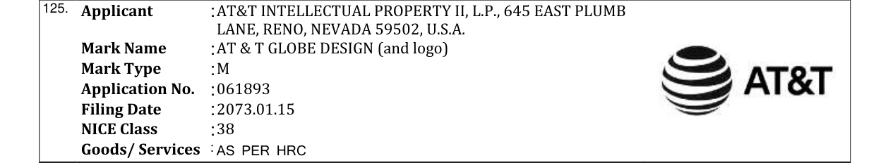 Original bulletin entry for AT & T GLOBE DESIGN (and logo)