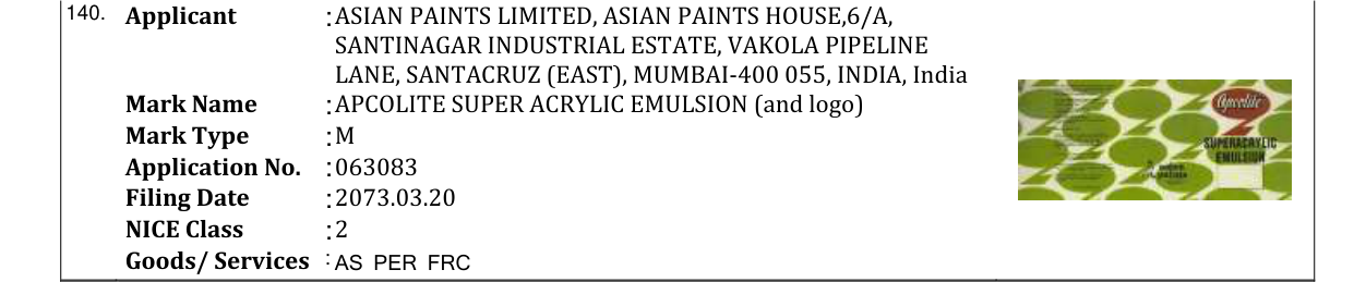 Original bulletin entry for APCOLITE SUPER ACRYLIC EMULSION (and logo)